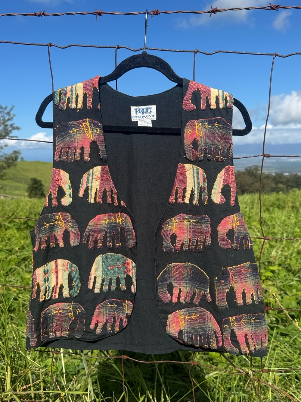 Vintage 90s Soho Compagnie Streetwise patchwork Madras Elephants Vest small